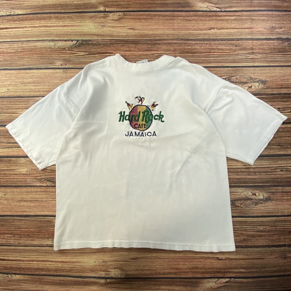 Vintage Hard Rock Cafe Jamaica White Graphic T-Shirt Size 2XL Embroidery Logo
